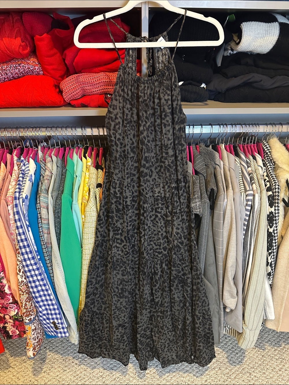 Old Navy black/gray cheetah print sleeveless smocked midi dress size S